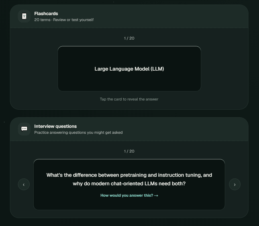 FersmithAI flashcards and interview questions in dark mode